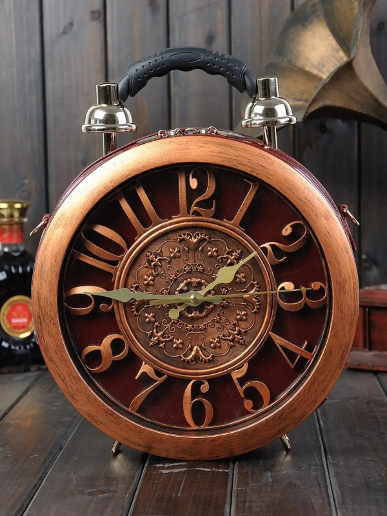 New Retro Alarm Clock Shape Round Handbag, Vintage Copper, Crossbody & Shoulder Bag, Perfect for Retro, Photo Props