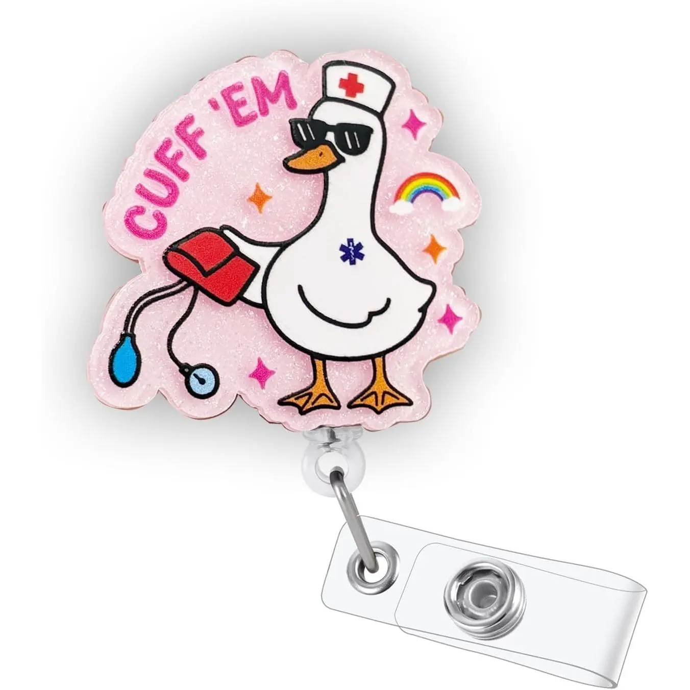 Pink Cuff 'Em Funny Goose Nurse Badge Reel, Cute Medical Retractable Badge Holder Clip, Name Tag Work Badge Buddy for RN LPN CNA MA Nursing Student Doctor Teacher, Nurse Gifts