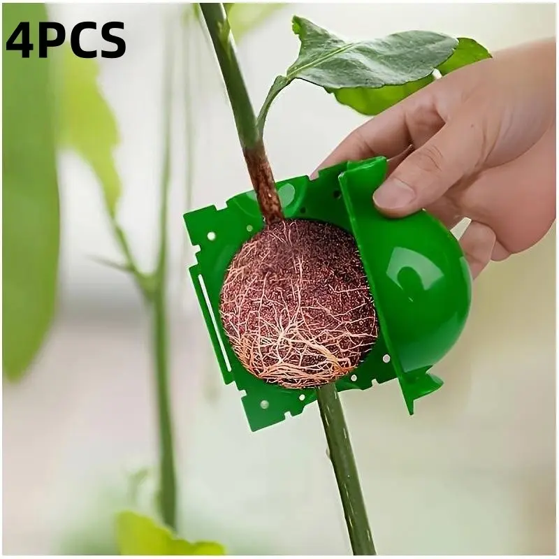 4Pcs Reusable Plant Air Layering Rooting Pod, High Pressure Propagation Ball, Tree Branch Root Growing Box for Garden Plant Reproduction