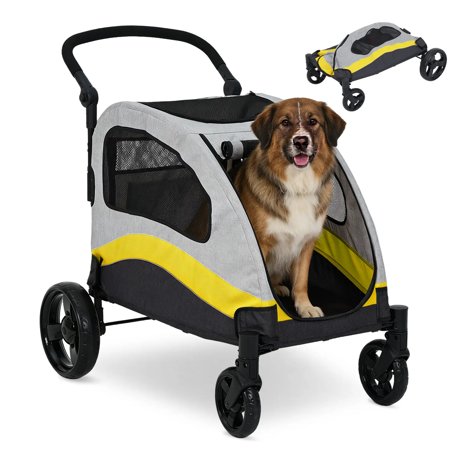 Garvee Heavy-Duty XL Dog Stroller for Large Dogs up to 160 lb, One-Click Fold Pet Stroller, 5-Sided Mesh Ventilation, 360° Swivel Shock-Absorbing Wheels