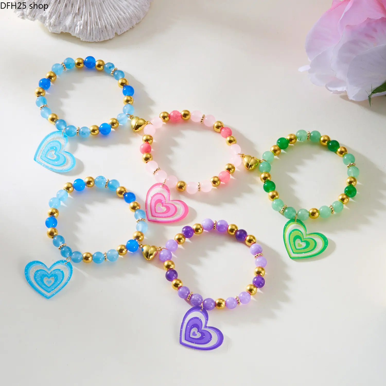 Magnetic Heart Beaded Bracelet for Women, Colorful Stretch Friendship Jewelry With Matching Heart Charm Design for Best Friends, Daily Wear And Casual Outfits