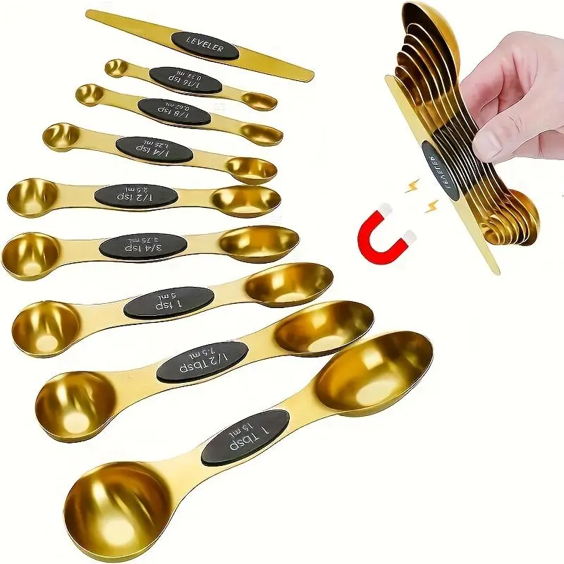 6/9 stainless steel magnetic household food grade carved spoon measuring spoon - with double-sided design, coffee measuring spoon, double headed measuring spoon set, kitchen utensils, apartment essentials, back to school supplies
