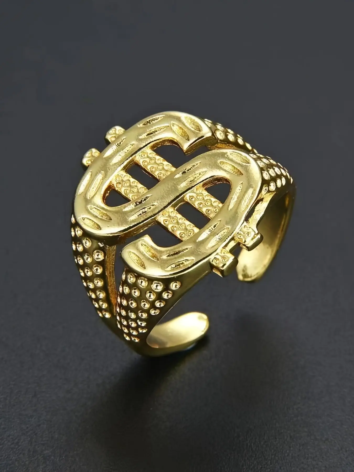 Trendy Oversized Dollar Sign Ring, Adjustable Punk Finger Ring, Fashionable Statement Jewelry, Bold and Eye-Catching Design, Adjustable Trendy Rings