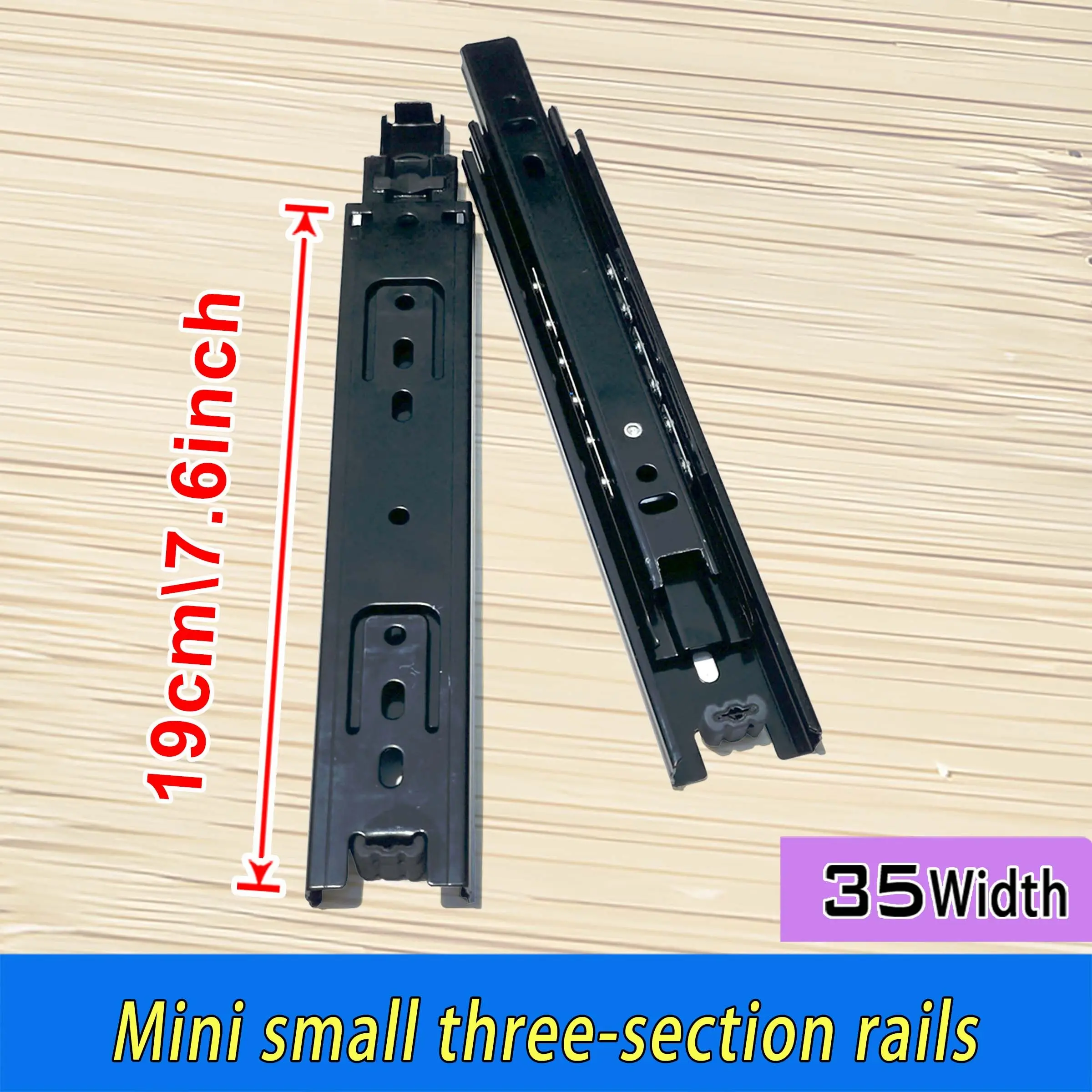 Small Narrow Edge 19cm Track, Three-Section Drawer Glide Rail, 35mm Wide Triple Fold Guide, Jewelry Box Track, Makeup Table Slide, Ball Bearing Path