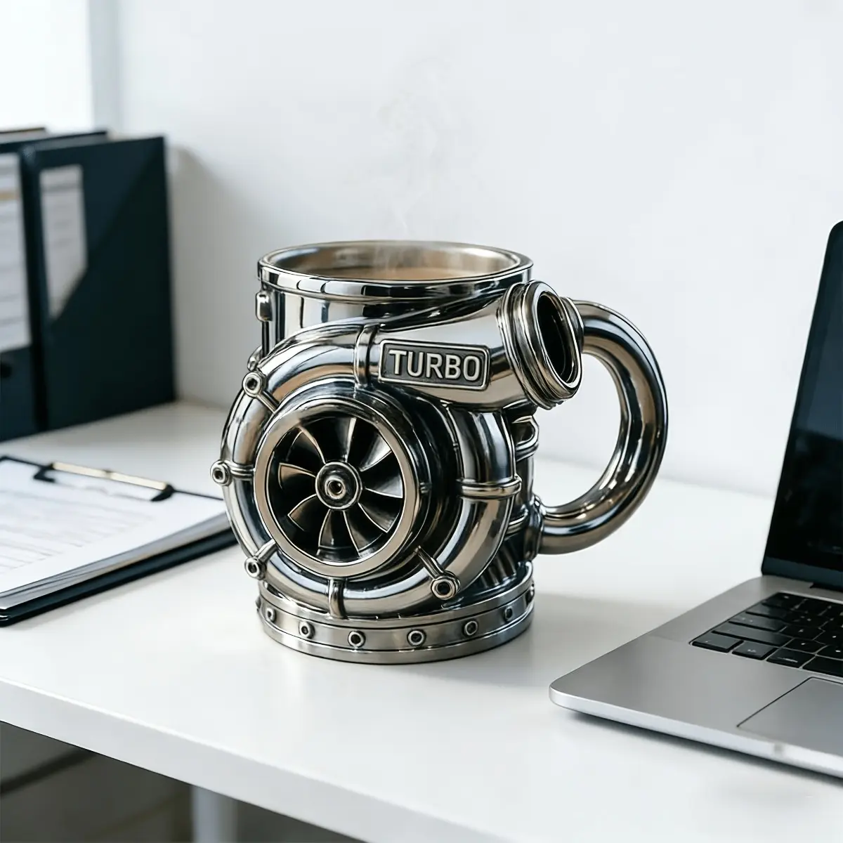 Engine Themed Mug Steampunk Coffee Cup Turbocharger Water Mug Minimalist Industrial Style Heat Resistant Ceramic Large Capacity Drinkware Car Enthusiast Gift Cool Desk Ornament Birthday Present for Dad Boyfriend