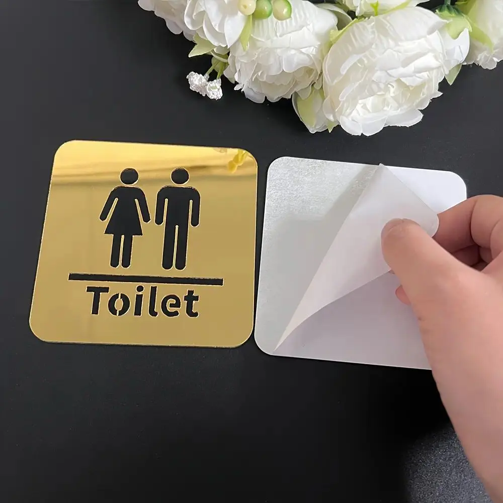 Yitape Acrylic Mirror Toilet Sticker, Unisex Bathroom Sign, Round Square Toilet Mirror Stickers, Durable Waterproof, Home Decor Wall Art