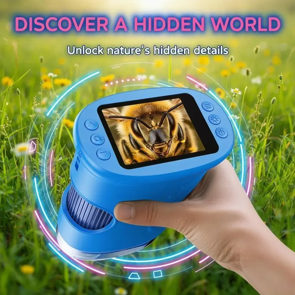 USB Microscope, 1000x Handheld LCD Digital Microscope, 2 Inch IPS Screen, 1080P HD Lens, Portable Mini USB Microscope Camera, Kids Gift