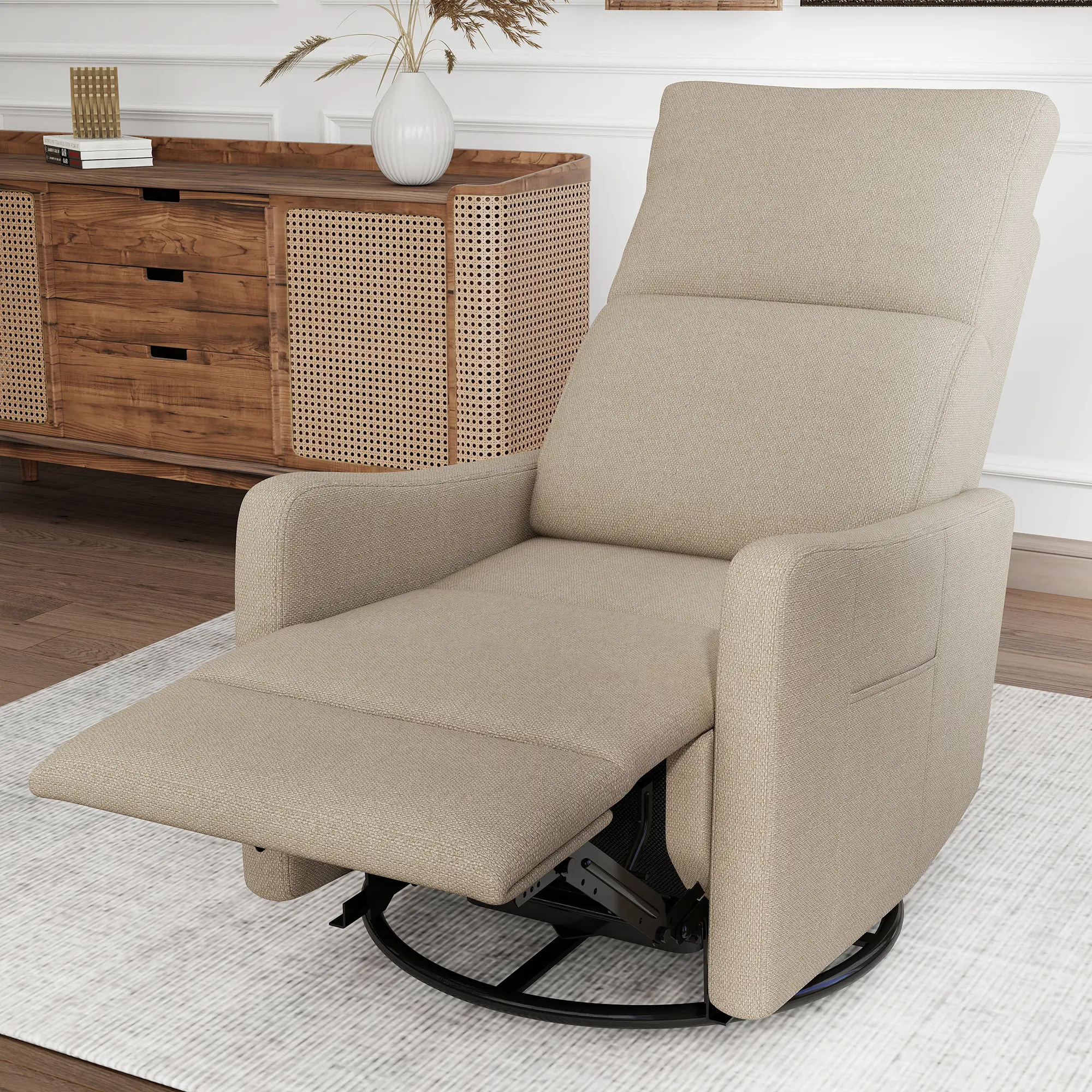 ARCH Soft Modern Velvet Power Swivel Recliner Chair for Adults - 270° Swivel Rocker with USB Ports, 24.41" w x 28.74" d x 37.01" h, 330 lb Capacity, Small Space Upholstered Glider for Living Room, Brown