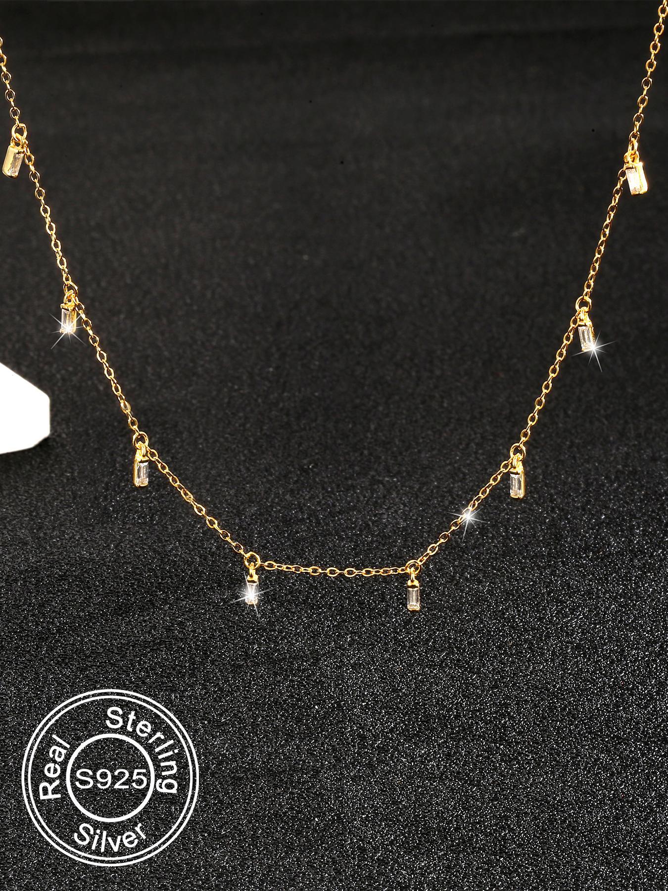 S925 Sterling Silver Simple Square Shaped Pendant Necklace for Women, Fashion Jewelry for Party, Daily Decor, Trendy All-match & Exquisite Jewelry for Birthday Gift, Trendy Charms Necklace