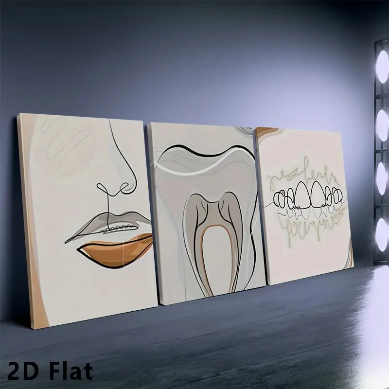 3-Piece Wooden Frame Canvas Print, 2D Flat Minimalist Line Art Dental Drawing, Dentist Gift, Dental Clinic & Home Wall Decor wall decor fall decor 2026 wall art