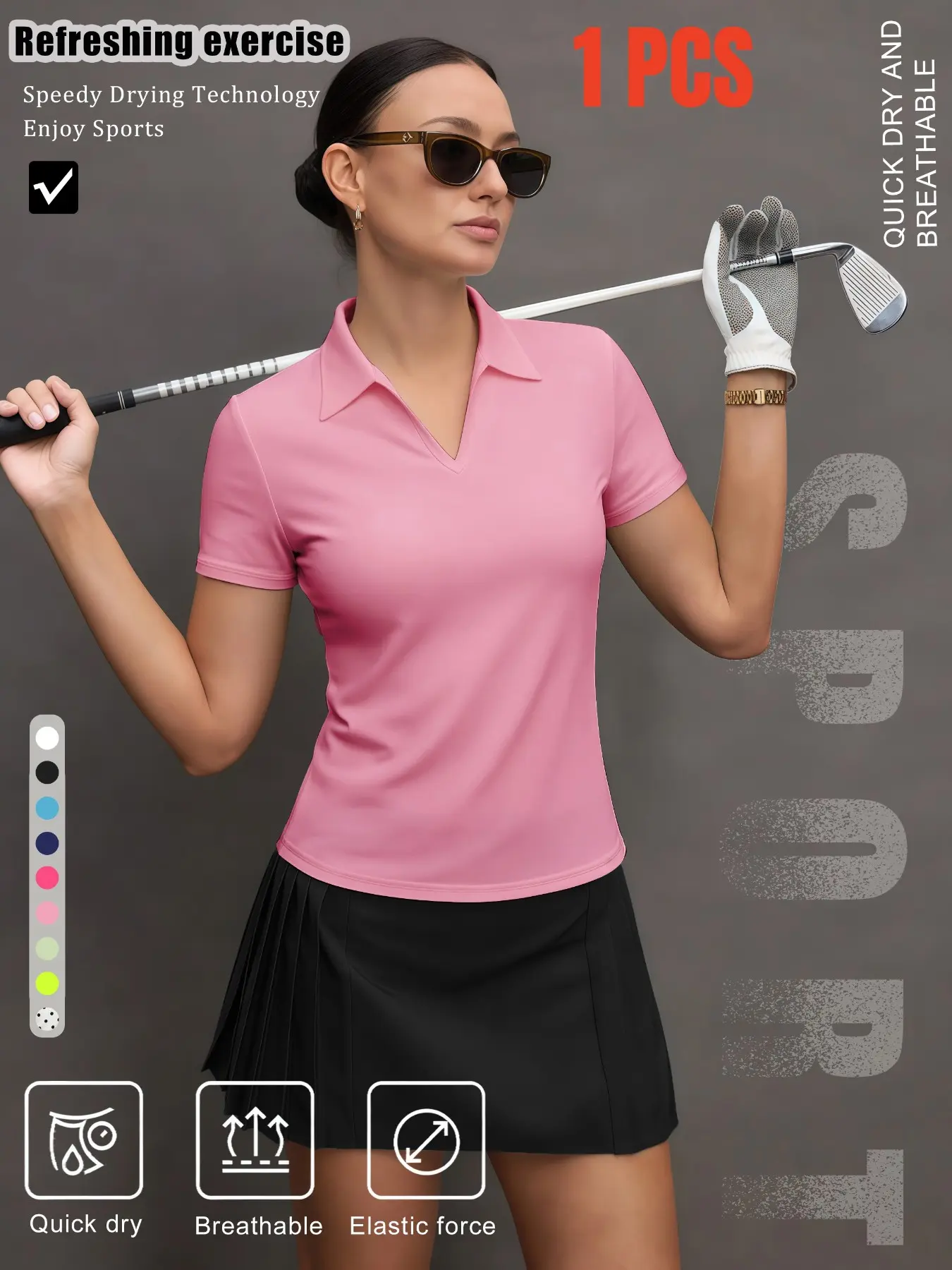 Women's Solid Color Sports Polo Shirt, Athletic Breathable, Breathable Comfortable Short Sleeve Collared Top for Golf Baseball Tennis, Ladies Summer Sportswear