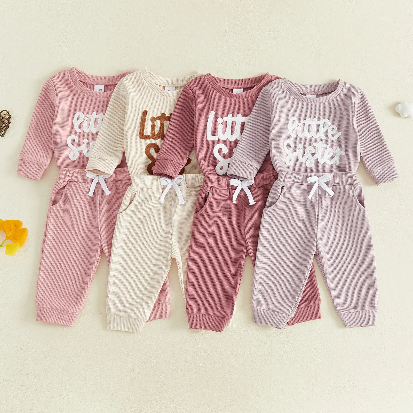 Newborn Baby Girl Fall Winter Outfits Long Sleeve Letter Embroidery Romper + Pants Set 0-9 Months