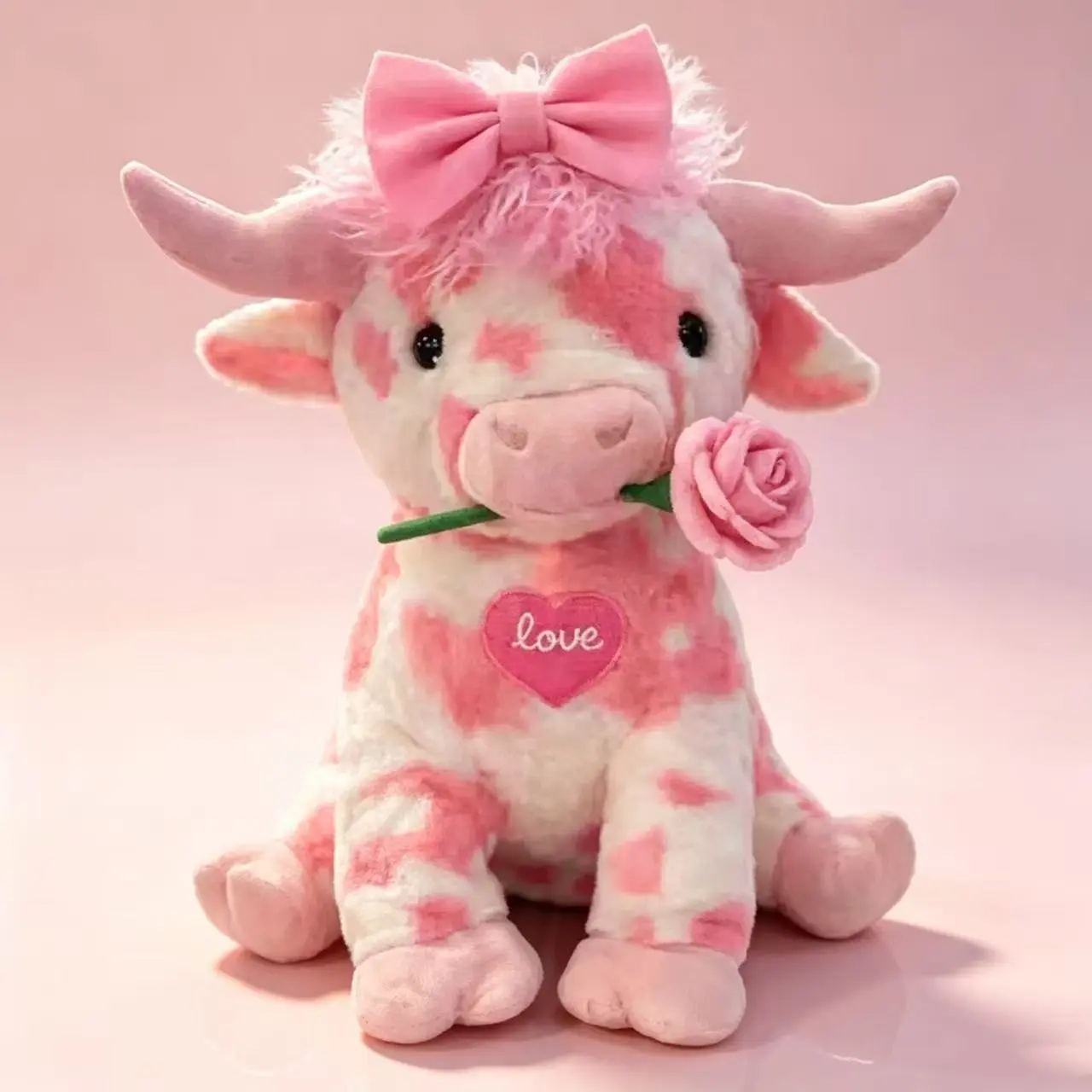Soft Fluffy Highland Cow Figurine, Love Themed Festival Decor, Aesthetic Room & Dorm Display, Wedding and Holiday Ornament