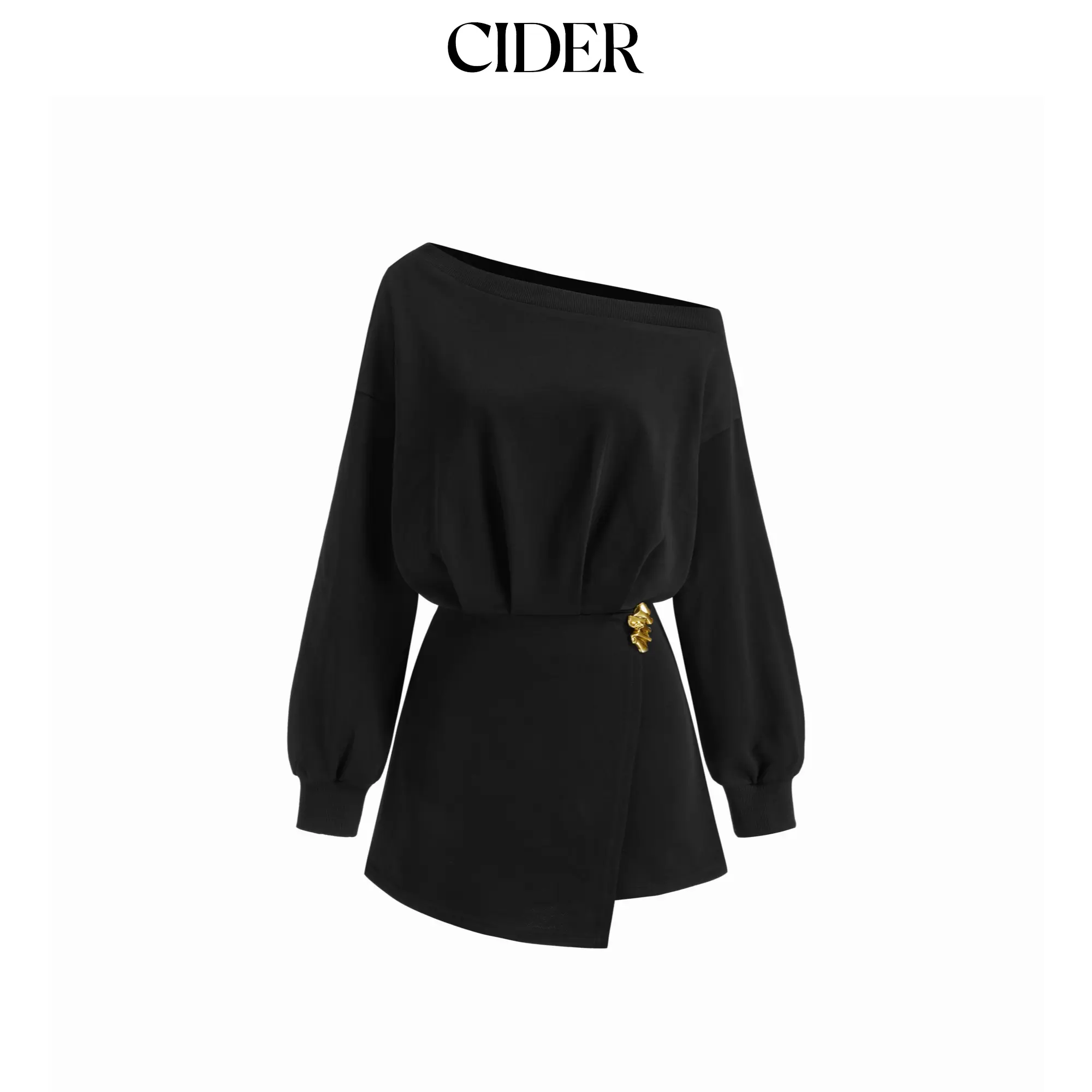 Cider Asymmetrical Neck Metal Detail Sweatshirt Mini Dress SummerFinds