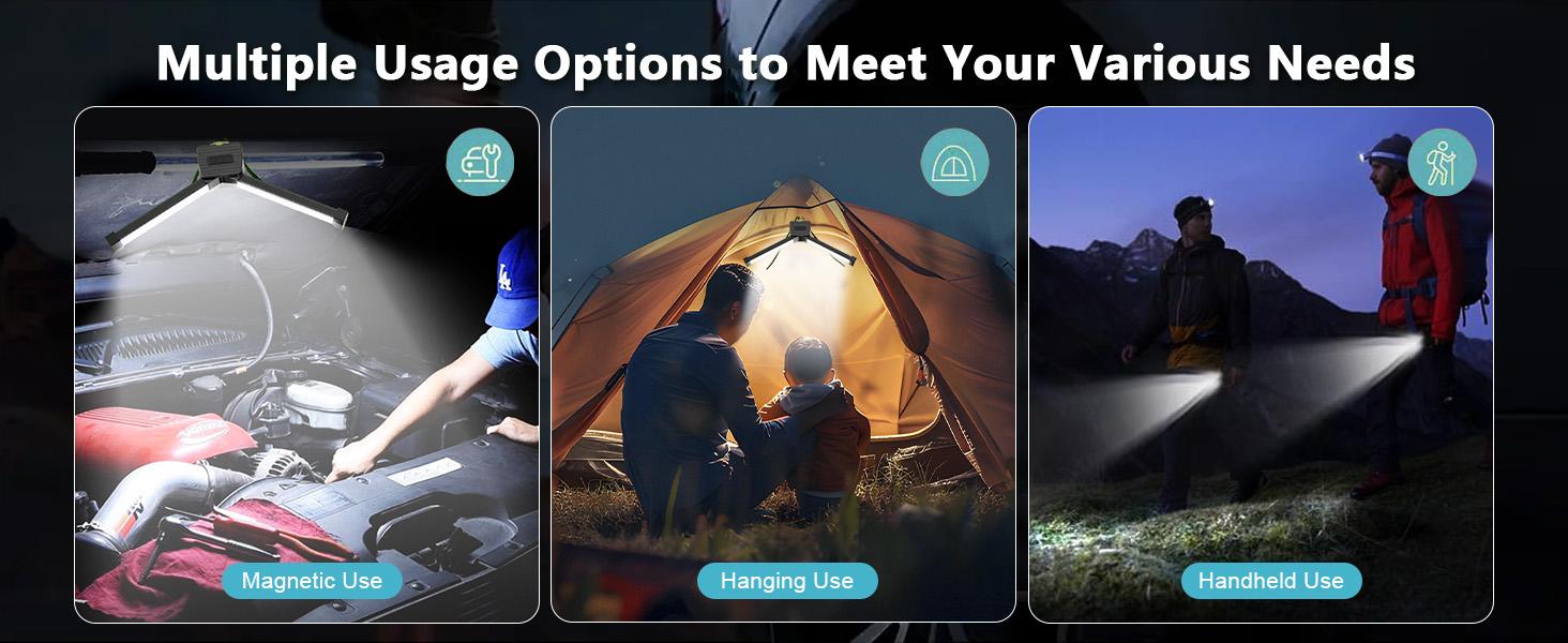 Gym Lamp, Portable Gym Lighting for Posing, Magnetic Work Light Rechargeable, Gift for Men/Women, 180 °   Rotate Foldable with Hang Hook Camping Lamp, USB Power Bank LED Handheld Flashlight-Black