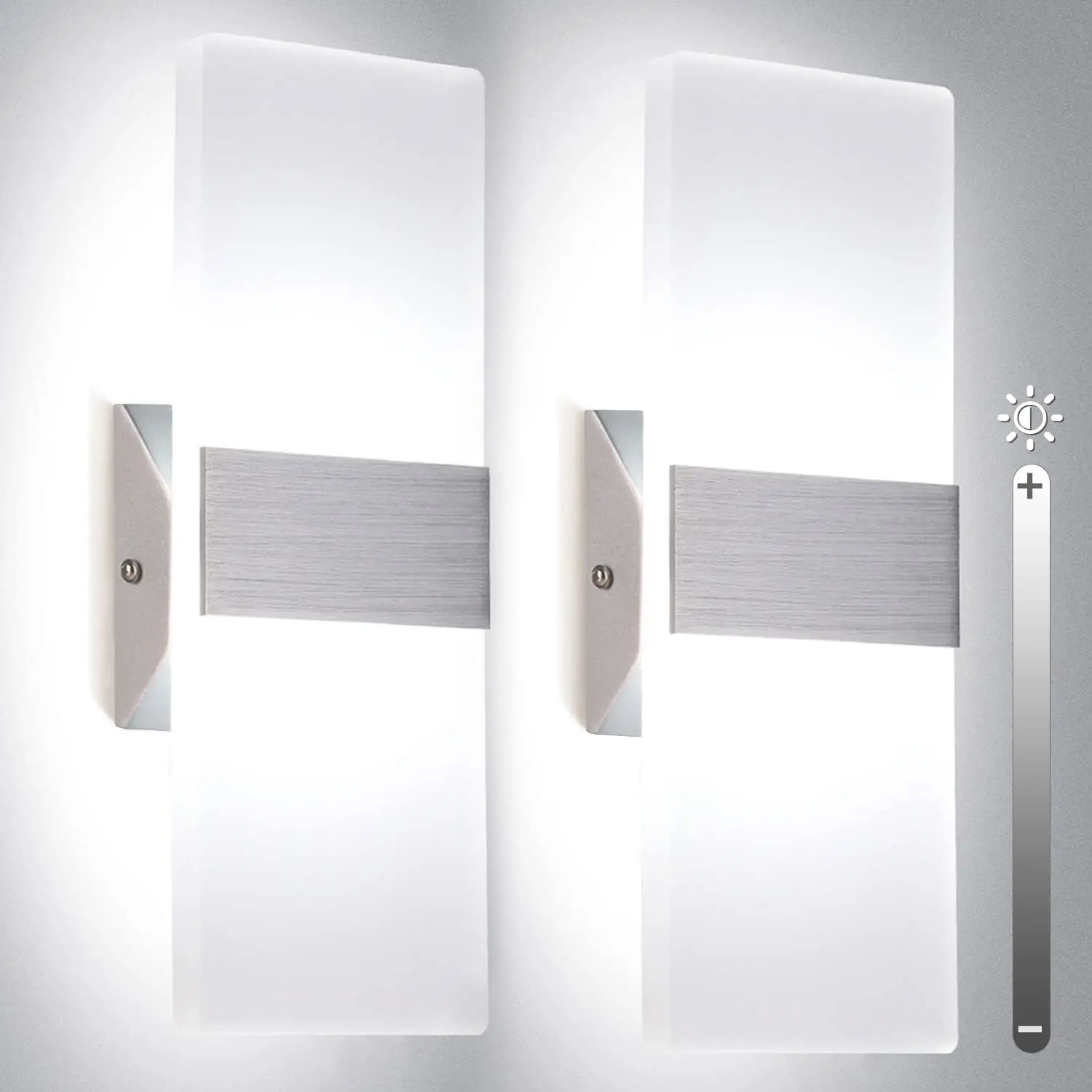 Modern Wall Sconces, Dimmable Wall Sconces Set of 2 Wall Mounted Lights 12W 6000K Cool White Hardwired Wall Sconce Lighting for Bedroom Bedside Living Room Stairway Hotel(2 Pack)