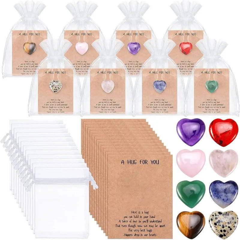40 Sets Pocket Hug Token Hug Small Gift Bulk Cards with Heart Shape Natural Stones Keepsake Exchange Relationship Cards for Colleagues Family Distance Social Celebration(Classic)