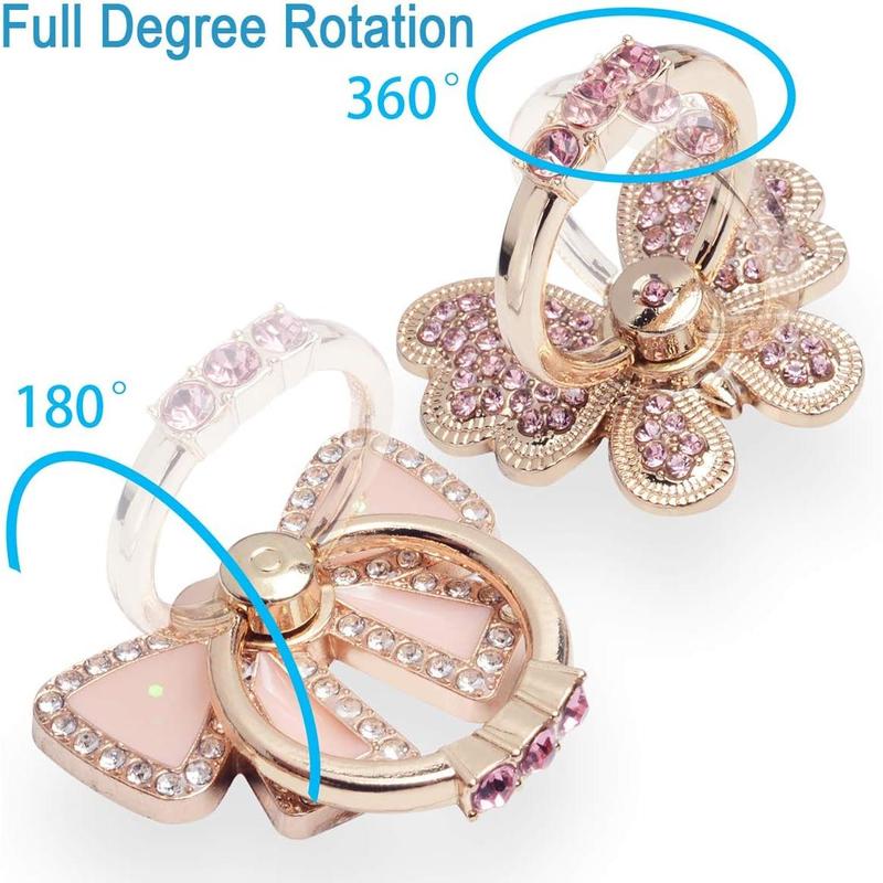 Finger Ring Stand Popsocket,2 Pack Luxury Glitter  Universal Metal Pop Socket for  15/14/13/12/11 Pro Max, Galaxy S24/S23/S22 Ultra, Finger Ring Grip Holder for All Smartphone, Pink/Bow
