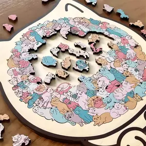 135pcs/Set Morandi-Colored Fun Cat-Shaped Wooden Jigsaw Puzzle-Stress Relief Gifts, Detailed Cat-Themed Pieces, Creative Gift for Cat Lovers and Puzzle Enthusiasts, Three Colors Available, Home Decor & Gift for Cat Lovers