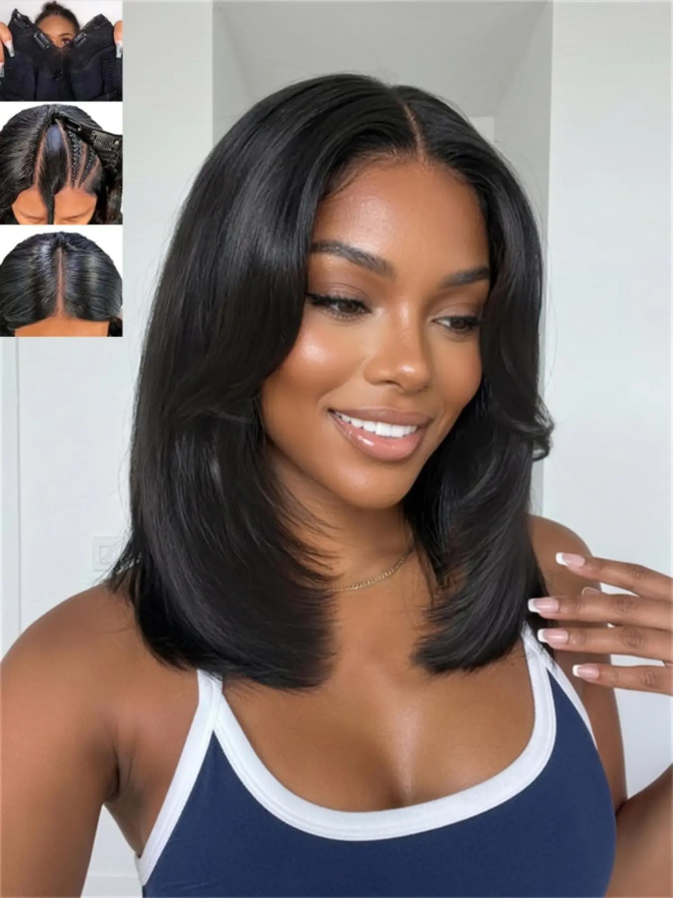 Layered Bob Straight U Part Wig, Medium Length Synthetic Hairpiece, Synthetic Fiber Wig, Glueless Heat Resistant, Natural Look for Women