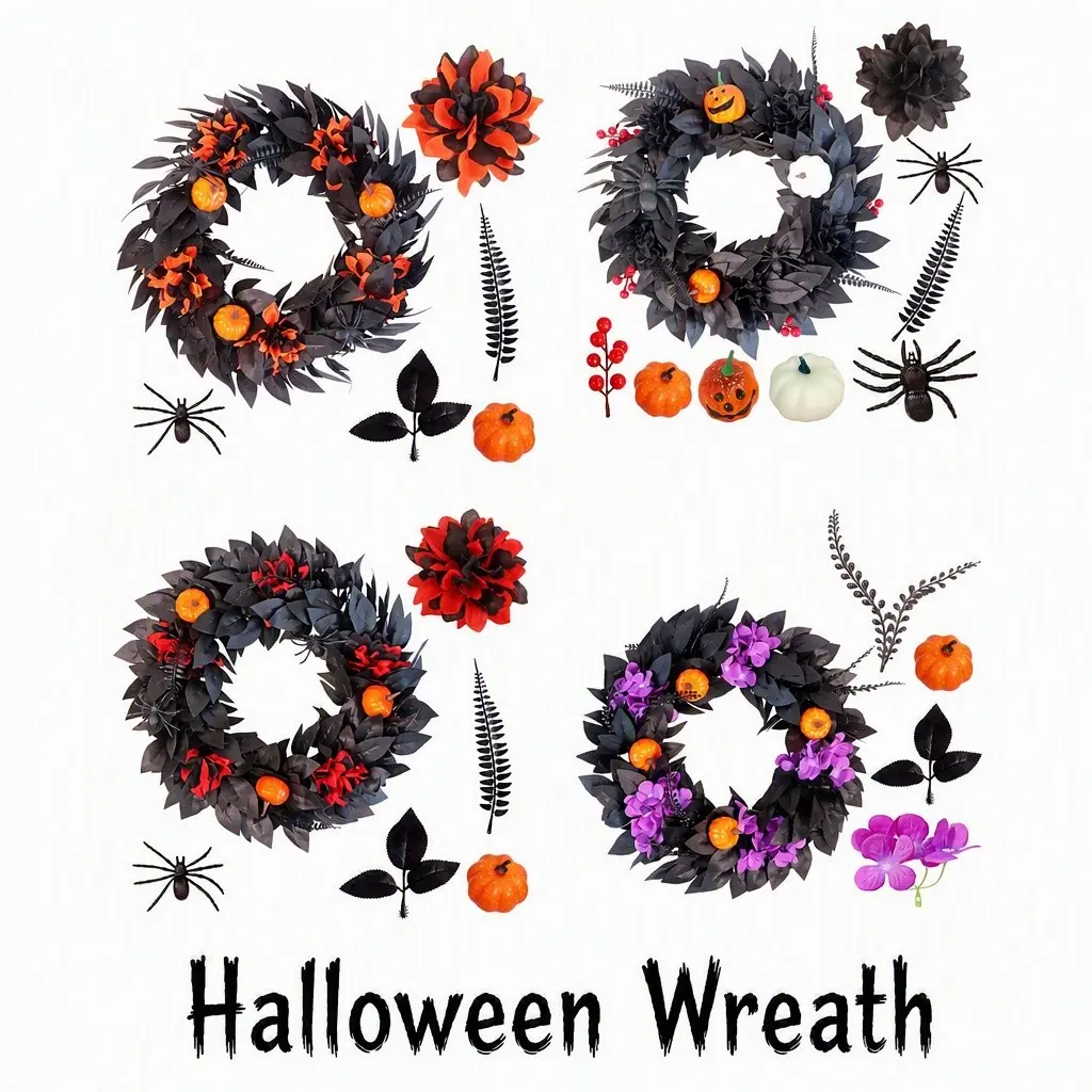 Halloween Wreath, Realistic Halloween Floral Decorations, Perfect for Outdoor, Living Room, Party Settings, Enhance Your Festive Atmosphere