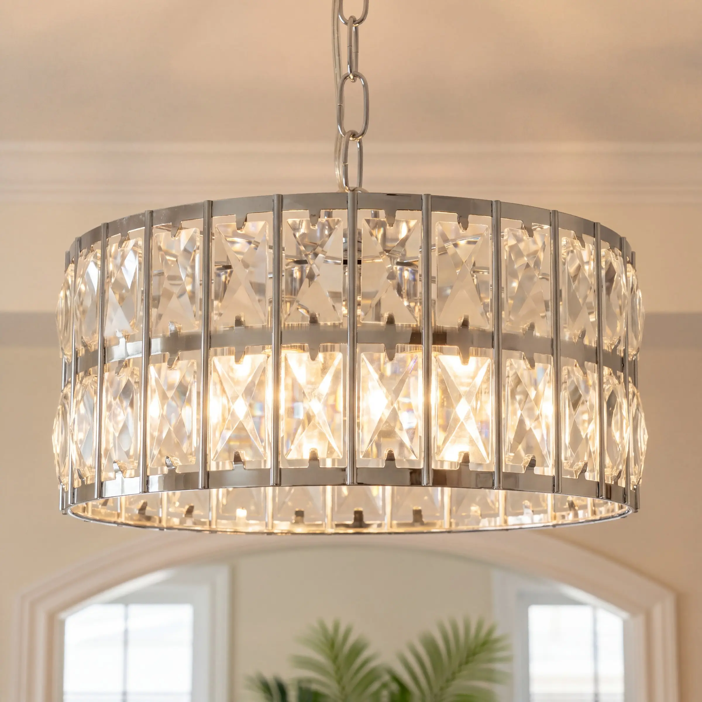 1pc Silver Crystal Ceiling Light, 12 Inch Round Flush Mount Chandelier, Modern E14 Base Ceiling Light Fixture with K9 Crystal, Suitable for Dining Room, Kitchen Island, Living Room, Bedroom, Hallway, Foyer, Bulbs Not Included