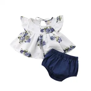 Newborn Baby Girl Summer Clothes Ruffle Sleeve Floral Tops + Short Bloomers Infant 2Pcs Outfit 0-24M