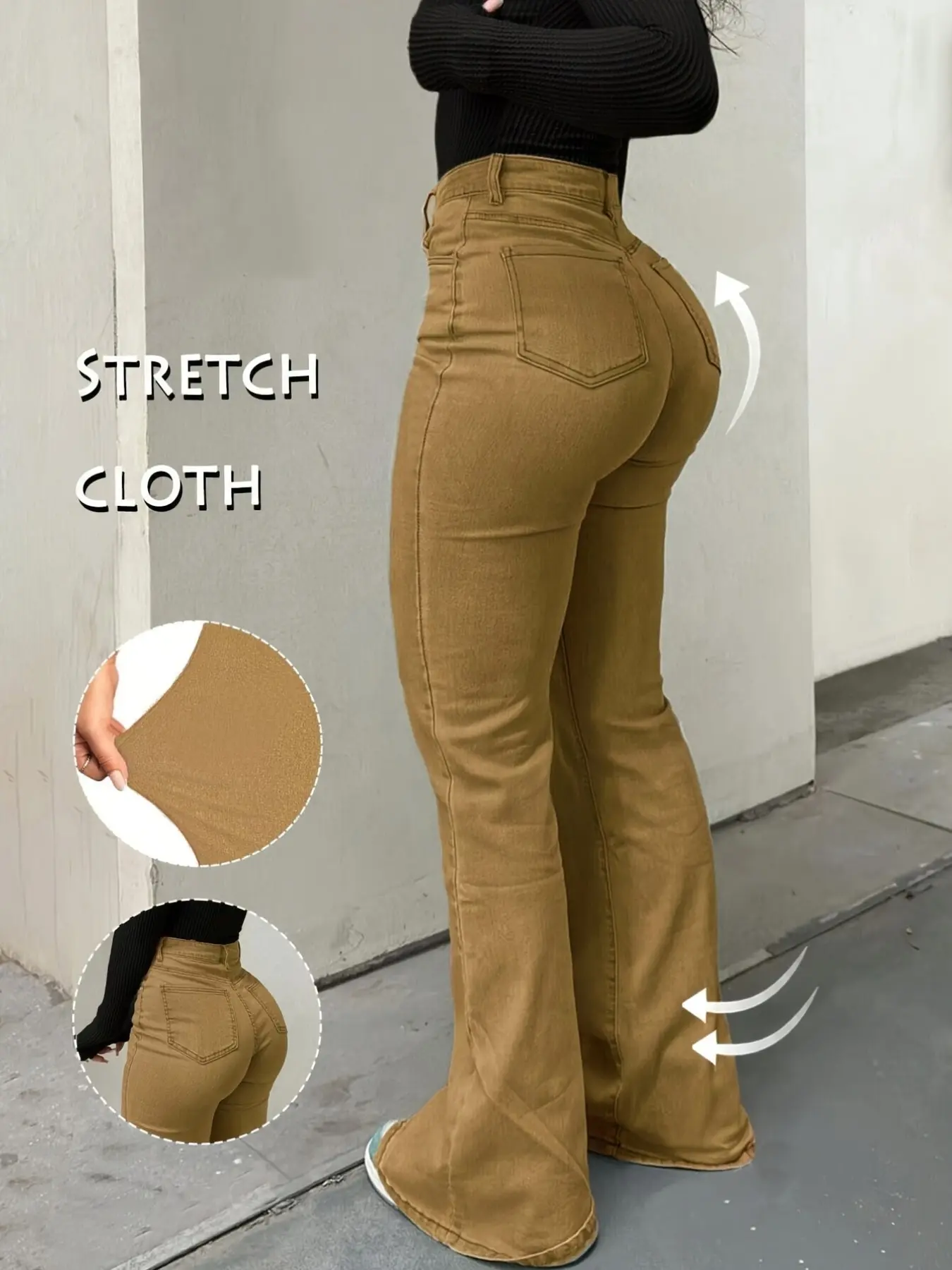 Women's High Waist Tight Fit Flare Pants Bottoms, Elegant Fitted Casual Long Trousers, All Seasons Plain Style, Comfortable, Stylish and Chic, Aesthetic