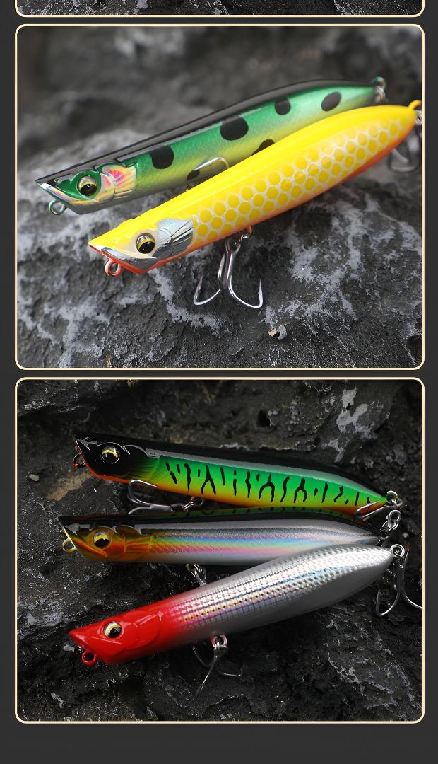 Scarlet Big Fishing Lure P2 Popper Lures with 3D Eyes, Joybait Bait Dog Mud Puppy Fishing Bait Ultra Topwater Saltwater Fishing Lures, Fishing Equipment Including Rod for GT Tuna Bass Large Fish Surf & Offshore Saltwater Fishing#big fishing lure p2