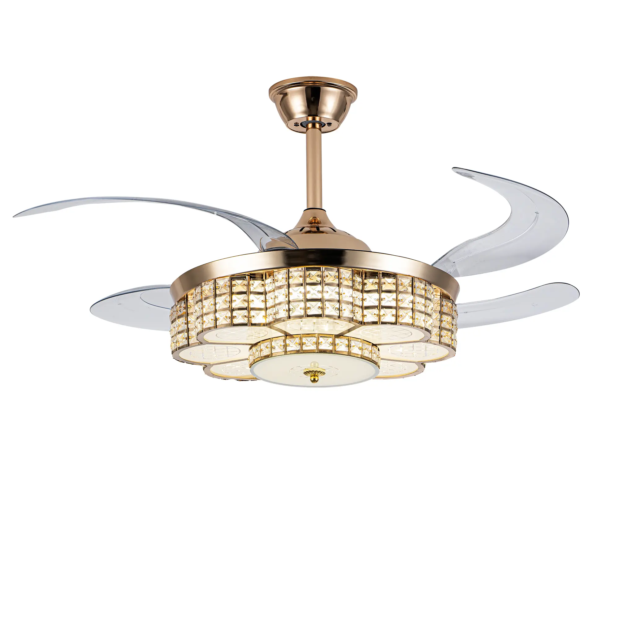 ARCH 48 Inch Ceiling Fan with Retractable Blades and Light, Remote Control, Quiet Reversible DC Motor, 6 Speeds, Timer, Dual Mount, Gold Metal, for Living Room Bedroom Office Patio Indoor Use, Gold Color Options, Metal Material, Modern Style