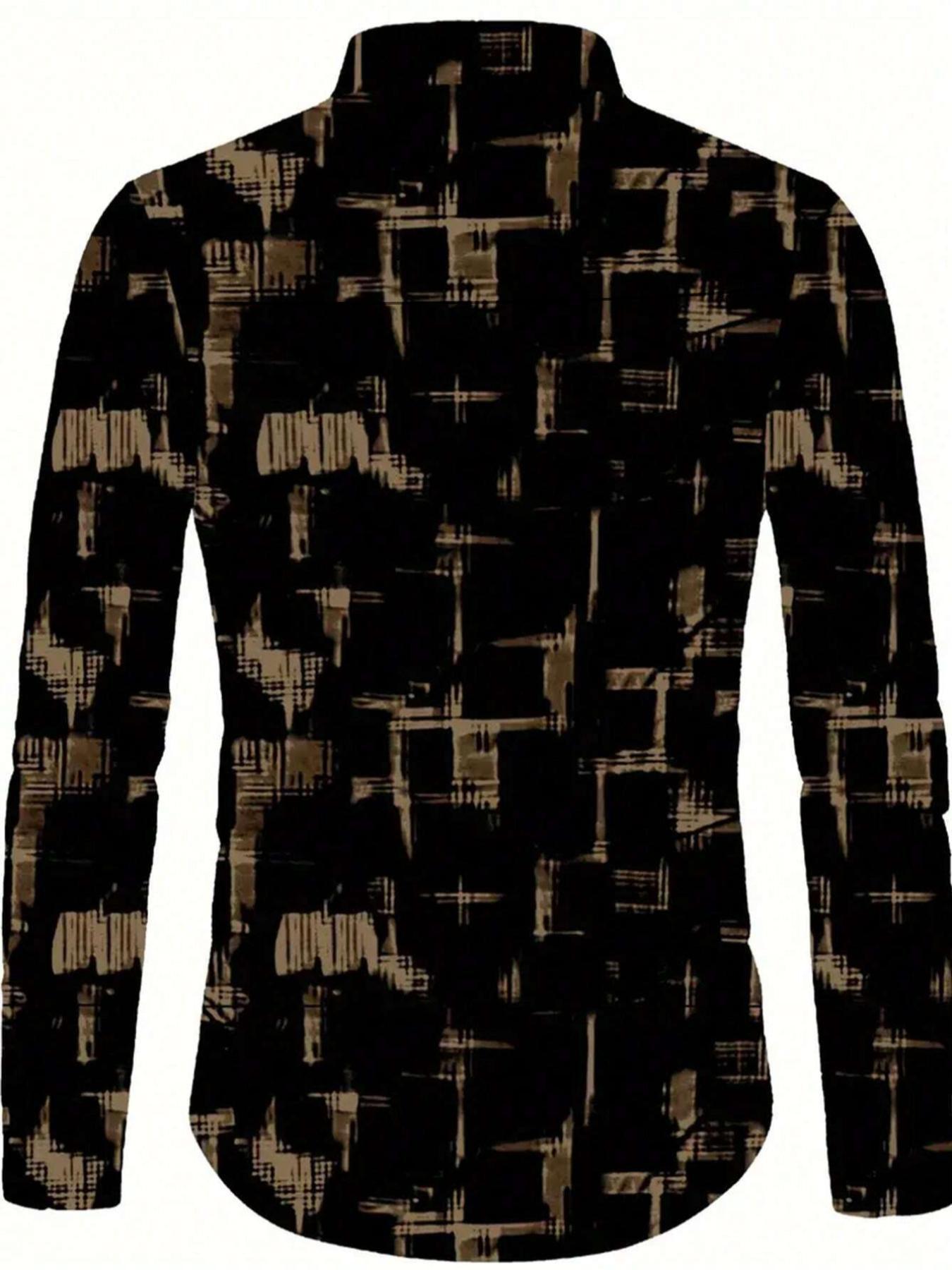 Men's All Over Print Button Front Shirt, Casual Regular Fit Long Sleeve Collared Top for Daily Wear, Fashion Men's Clothes for All Seasons