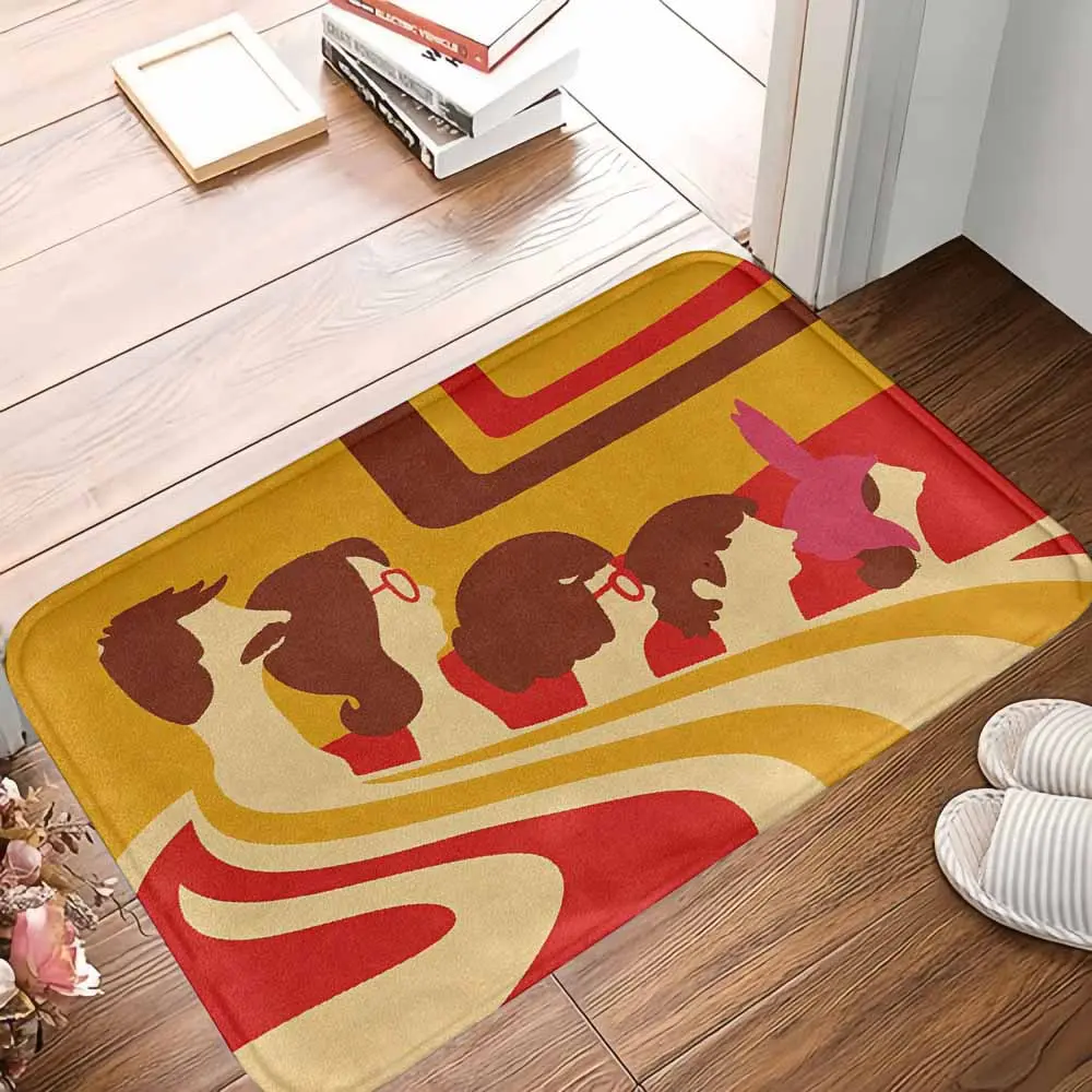 Bob's Burgers Belcher Family Silhouette Print Rug - Retro 70s Art, Abstract Geometric, Polyester Blend, Anti-Slip Back, Soft, Home Interiors Vanities Kitchen/Bathroom Mat - Funny Gift for Apartment Residents summerwins, Retro Art