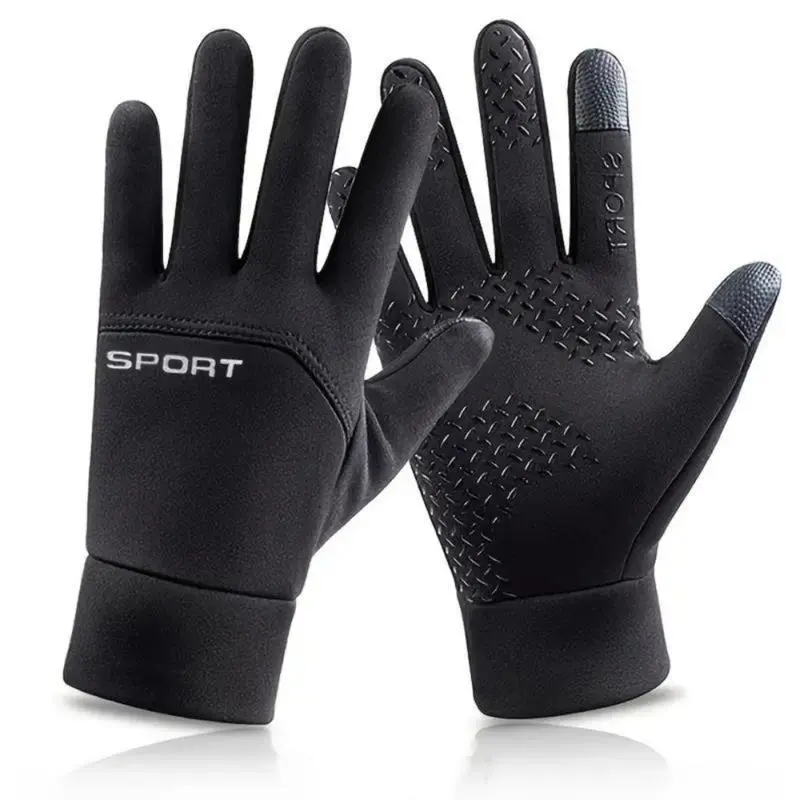 Unisex Suede Winter Sports Gloves, Trending Windproof Touch Screen Thermal Hand Warmers, Anti-Skid Soft Fleece Lined Cold Weather Gear, Flexible Conductive Finger Design, for Cycling, Jogging & Daily Outdoor Cold Activities