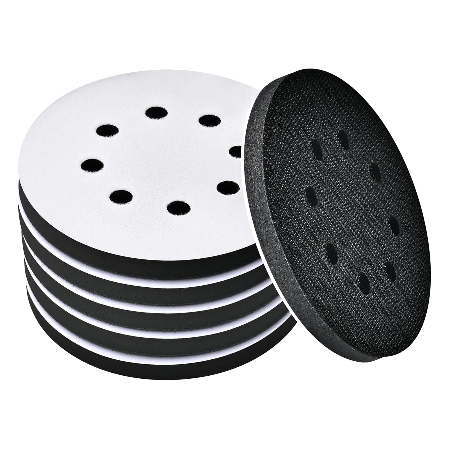 6 Pack 5 Inch 8 Hole  Sanding Pads, Soft Density Interface Pad, Hook and Loop Sponge Cushion Buffer Backing Pad  for Orbital Sander