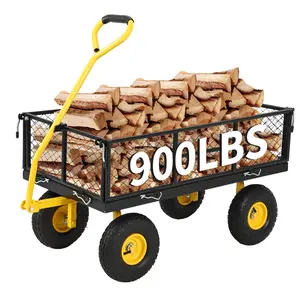 Garvee Heavy Duty 900 Lbs Steel Garden Wagon Cart with 2-in-1 Pullable Folding Design, Removable Sides, and 10-Inch Tires for Efficient Gardening, Soil, Tool, and Plant Transport