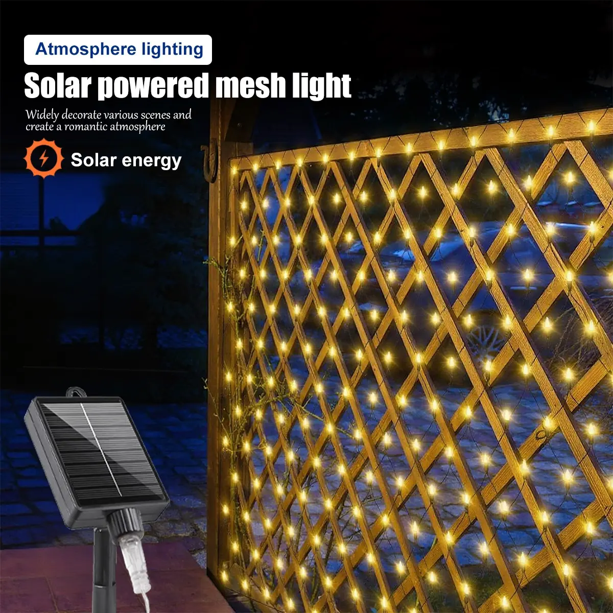 Outdoor Solar Fish Net Decorative Light, Solar Lights, 8 Modes, 100/200 LED, Patio Decoration, Garden Courtyard Roof Christmas Halloween Thanksgiving Decoration, Ip65