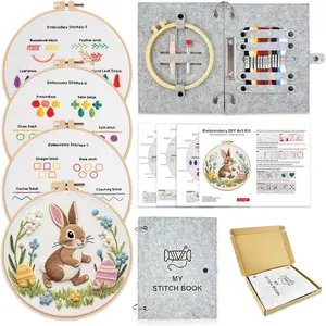 Embroidery  Book Kit for Beginners, Portable 10.65"x8.27" Loose-Leaf Cover with 4 Fabric Pages, Complete Toolkit, Easy Instructions & Video Tutorials.