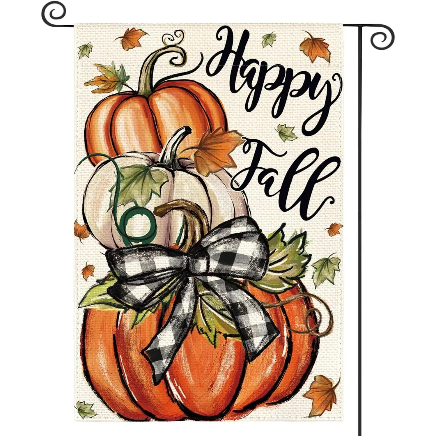 12x18 in Rectangular Linen Double-Sided Garden Flag - Vibrant Happy Fall Design with Autumn Pumpkins, Weather-Resistant, Fade-Resistant Porch Decor, Reusable Outdoor Yard Decoration (Flagpole Not Included)