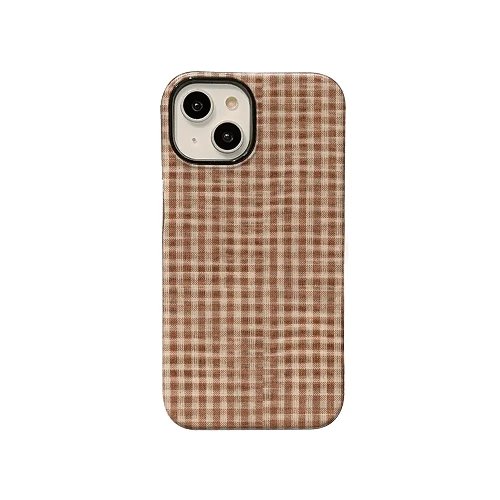 Light Brown Gingham Smartphone Casing - Minimal Farmhouse Style Handheld Device Protection for iPhone 17,16,15,14,13,12,11 Plus Pro Max, Ideal Holiday Gift