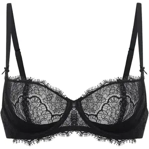 DOBREVA Women's Balconette Sexy Unlined Bra Lace Push Up Plus Size Bras See Through Underwire