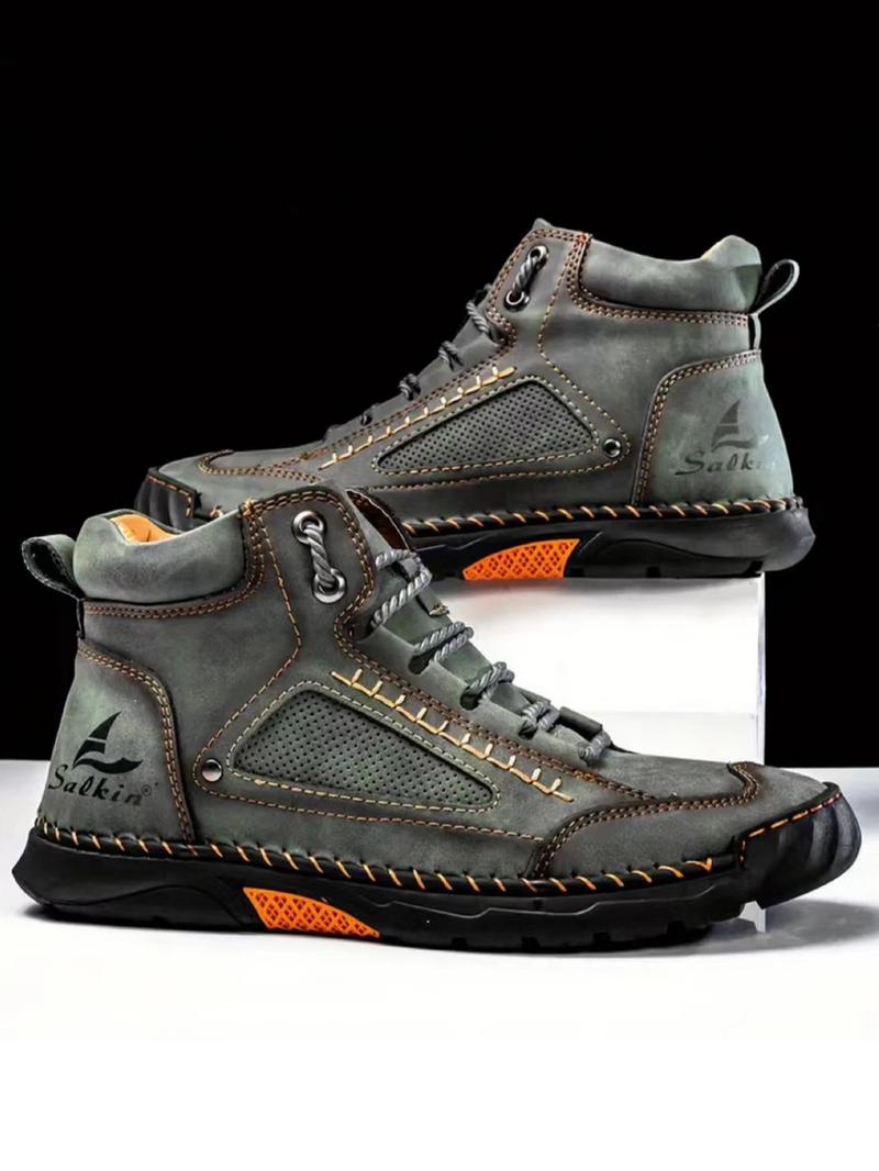 Men's Outdoor Lightweight Hiking Boots, Casual Sporty Lace Up Boots for Outdoor Activities, Fashionable Western Cowboy Style Shoes for Daily Wear