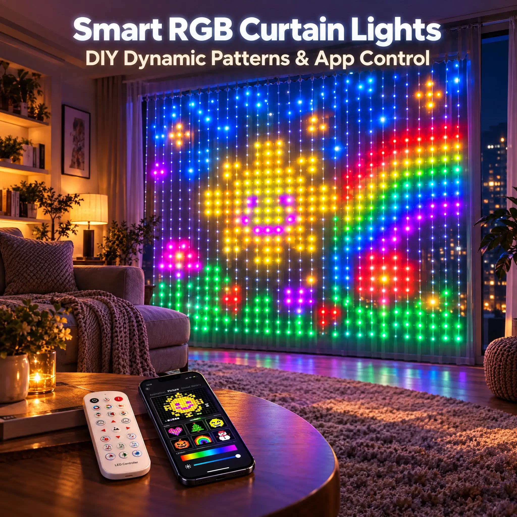 Christmas Smart LED Curtain Light, USB 5v Rgbic Fairy Lights, Bluetooth-compatible Connect, APP Control, Custom Text & Patterns, Bedroom Outdoor Decor