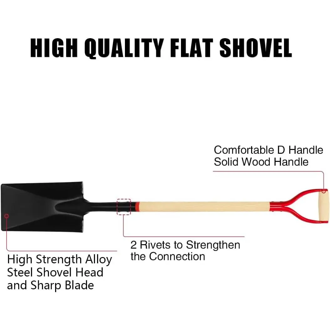 Spade for Digging, Spade with Wooden D-Handle, Square Flat for and Edging, 45 Inches