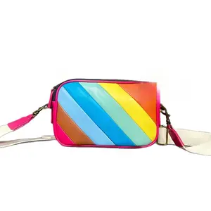 Eagle head bag with rainbow patchwork, European and American niche versatile shoulder and crossbody bag, chain bag, small patchwork rainbow bag