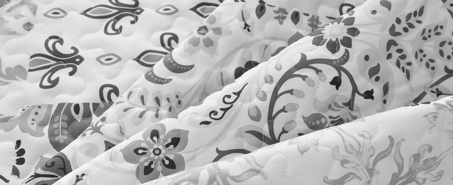 Grey Set King Size,Bohemian Floral Patchwork Bedspread Coverlet Set, Soft 3 Pieces Boho Bedspreads Bedding Set for All (104"x90")
