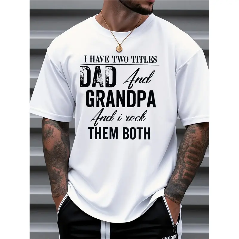 Men's "Dad and Grandpa" Graphic T-Shirt, Custom Name Minimalist Tee in Soft 100% Cotton, Simple Breathable Shortsleeve Top for Father's Day, Classic