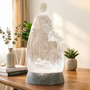 Nativity Snow Globe Holy Family Water Glittering Globe with 6H Timer & 3 AA Battery Operated Snow Globe Nativity Scene Night Light Decor for Home, Church, Prayer Room, Religious Gift (Holy Family)