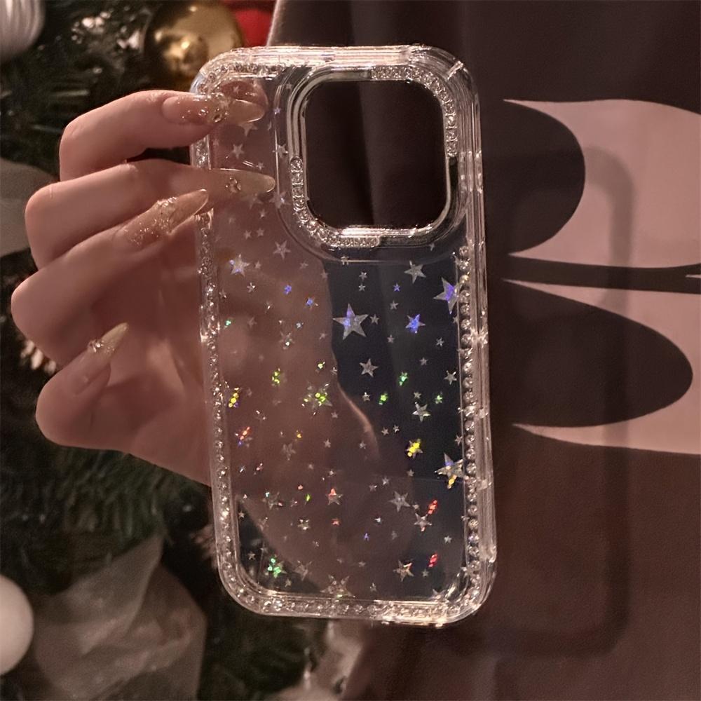 Chic Clear  Cover Adorned with Glittering Rhinestone Star Sequins, Compatible with for iphone 17 Pro Max/16/15/14/13/12/11 And Various Other Models.