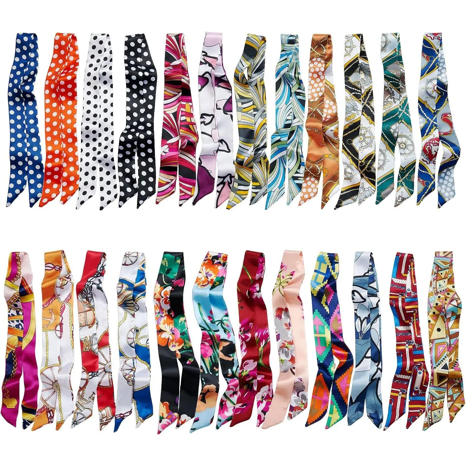 24 count Fashion Scarf Set for Women,Satin Neckerchief, Tie Headbands,Purse Scarf for Bag Accessories