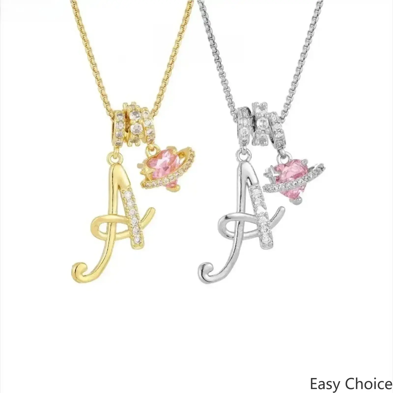 Gold Plated Pink CZ Initial Heart Letter Pendant Necklace, Dainty Y2K Style Women Jewelry, Ideal for Daily Wear, Vacation, Date & Streetwear, Fashion Gift for Her